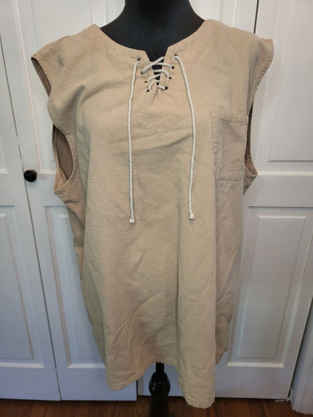 Coofandy Tan Cotton Lace Up Tank Pocket XXL Boho Festival Western Grunge Hippie